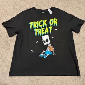 NWT! The Simpsons Bart Skeleton Trick Or Treat Halloween Black T-Shirt Size XL